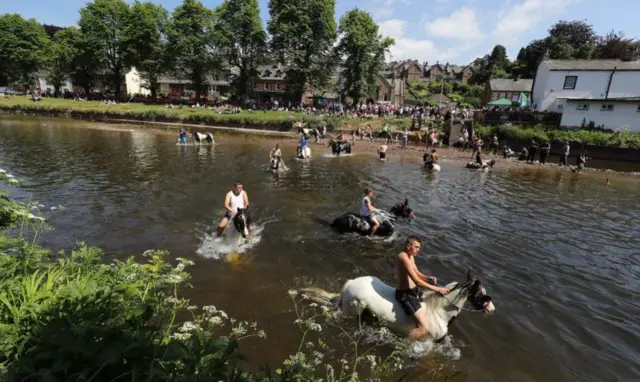 Horses in the river at Appleby 2018