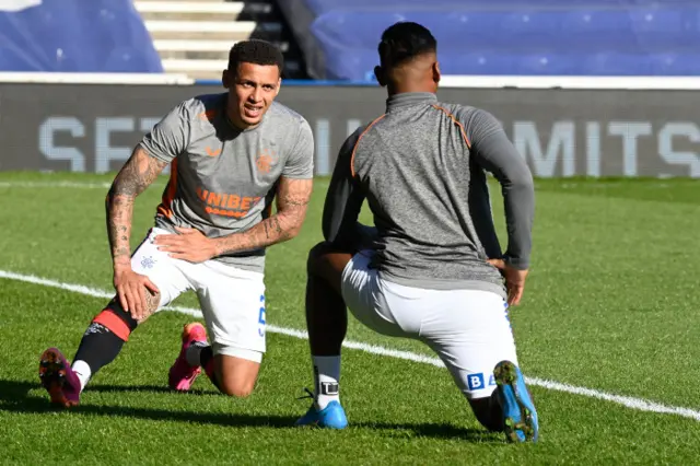 Rangers' James Tavernier warms up