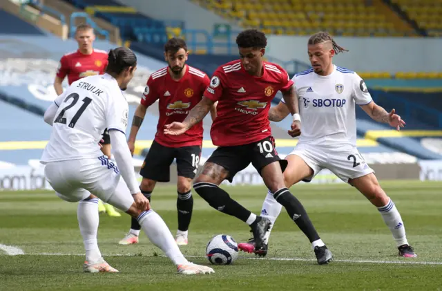 Marcus Rashford dribbles for Manchester United