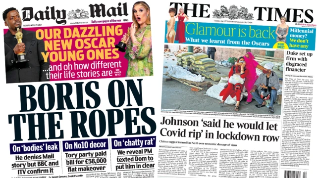 Composite image showing the Daily Mail and Times front pages