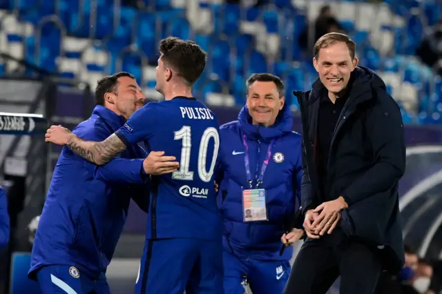 Christian Pulisic and Thomas Tuchel celebrate