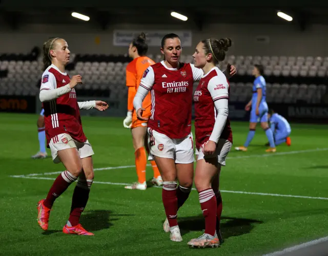 Arsenal celebrate Kim Little's goal