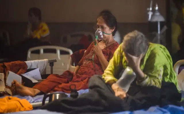 A view inside a temporary Covid Care Centre set up at Shehnai Banquet Hall