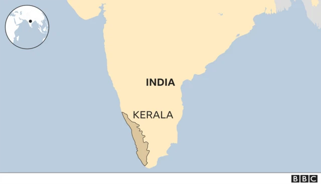 A map showing the location of Kerala