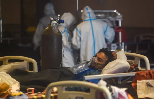 A view inside a temporary Covid Care Centre set up at Shehnai Banquet Hall