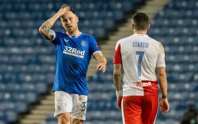 Rangers' Scott Arfield looks disappointed against Slavia Prague