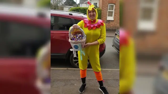 Merryn Lynes in her chicken outfit