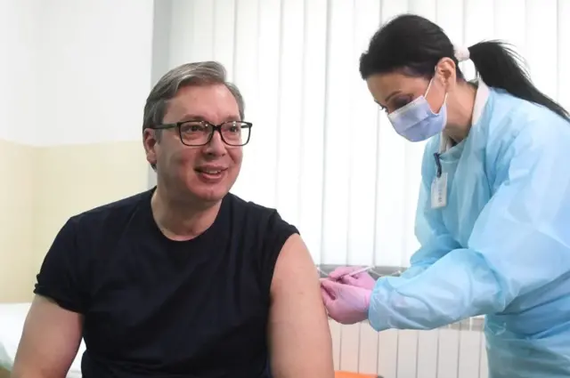 Serbian President Aleksandar Vucic receives Sinopharm Covid-19 vaccine in Majdanpek, Serbia