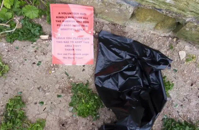 Litter bag on beach