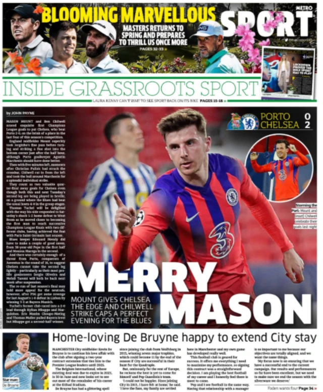 Back page of the Metro on 8 April 2021