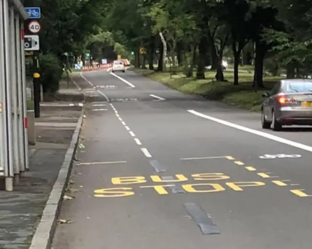 The new bus lane along the A38 on the Bristol Road South