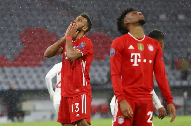 Eric Maxim Choupo-Moting and Kingsley Coman look dejected druing Bayern Munich's Champions League defeat by Paris St-Germain