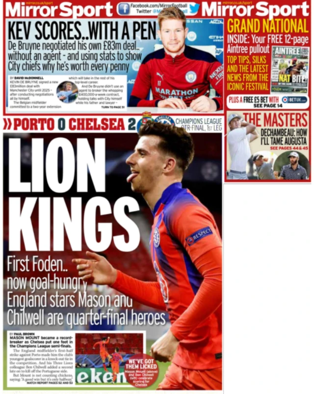 Back page of the Daily Mirror on 8 April 2021