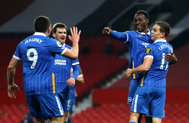 Danny Welbeck celebrates scoring against Manchester United