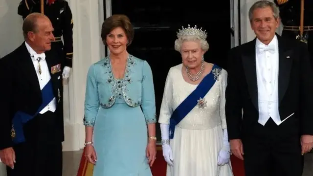 The Queen and the Duke of Edinburgh with President George W Bush and Laura Bush in Washington in 2007