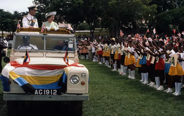 The Queen and Prince Philip visiting Antigua in 1977