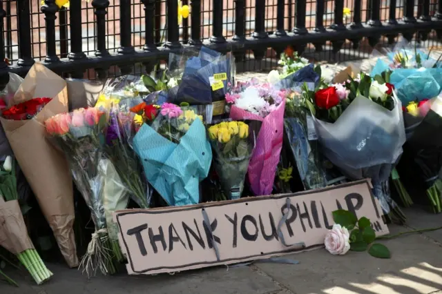 Flowers outside Buckingham Palace