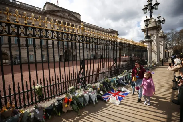 Flowers outside Buckingham Palace