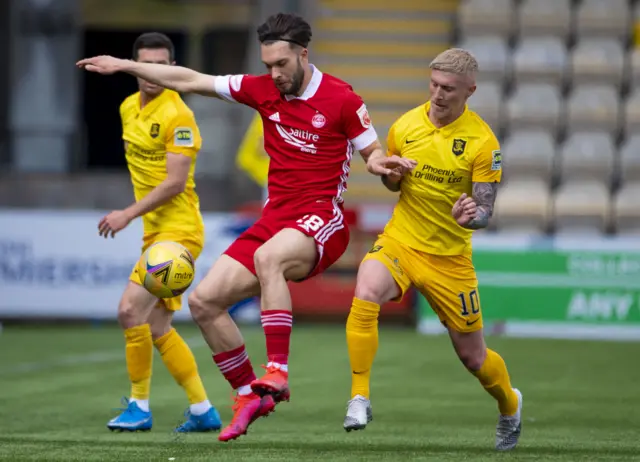 Aberdeen's Connor McLennan and Livingston's Craig Sibbald