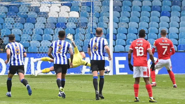 Keiren Westwood saves Lewis Grabban's penalty