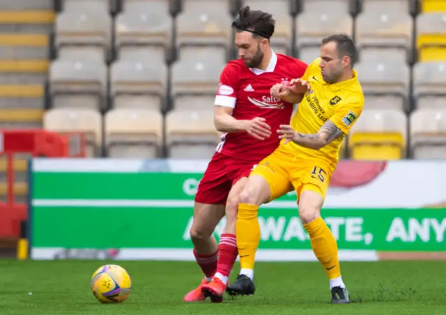 Aberdeen's Connor McLennan and Livingston's Matej Poplatnik