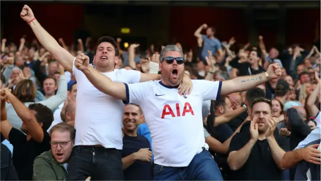 Tottenham fans celebrate a goal