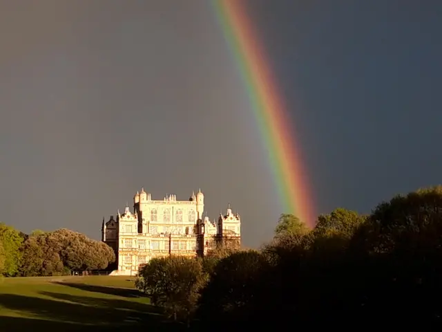 BBC Weather Watcher Mrs Bird captured a rainbow at Wollaton Hall, in Nottingham