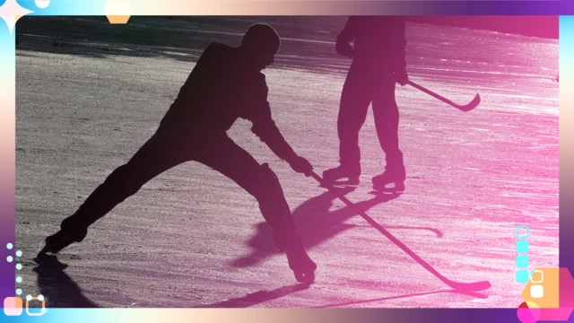 Outdoor ice hockey on a frozen lake