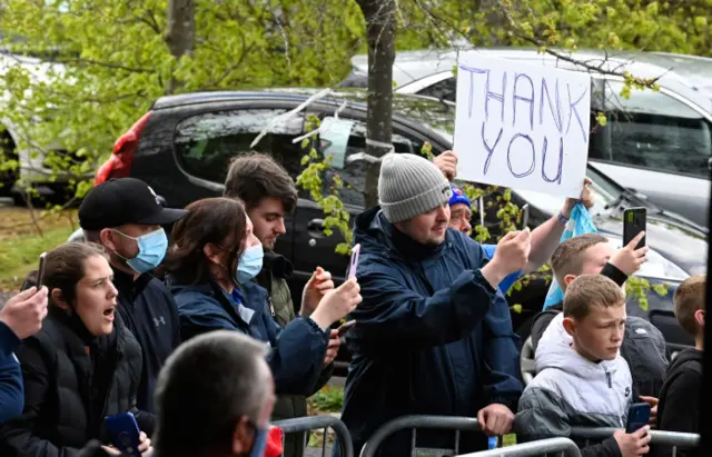 Rangers supporters outside the Tony Macaroni Arena