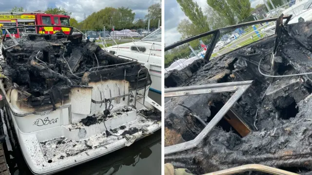 Destroyed boat in Sawley Marina