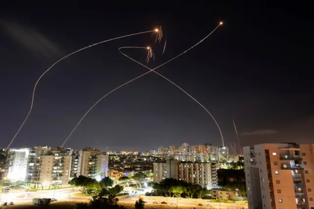 Israel's Iron Dome anti-missile system intercepts rockets launched from the Gaza Strip towards Israel, as seen from Ashkelon, Israel. Photo: 13 May 2021