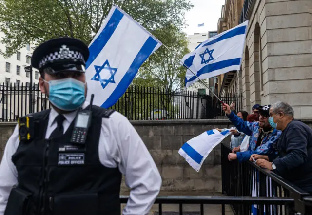 Pro-Israel protesters turned out in London on Tuesday