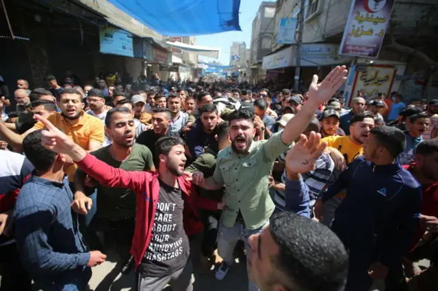 A funeral ceremony is held at Nuseirat refugee camp for Hamza Elhor, Ahmet Eltalag, Muhammed Sahin and Ibrahim Elakrag in Gaza