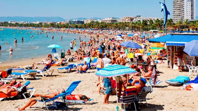 Packed beach scene