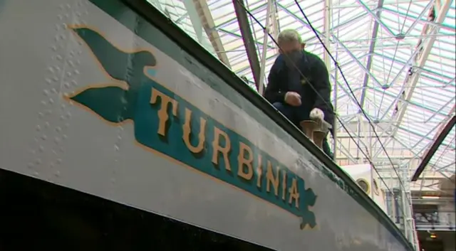 Man cleans the Tubinia exhibit