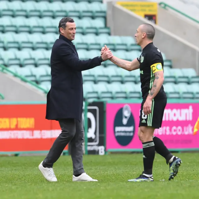 Hibs boss Jack Ross has a word for departing Celtic captain Scott Brown at full-time