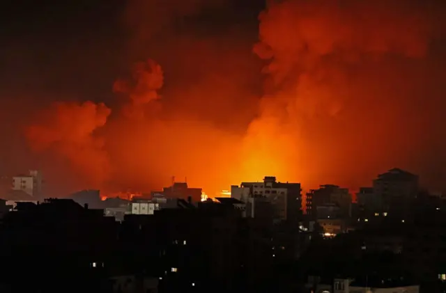 Fires from Israeli air strike in Gaza. 16 May 2021