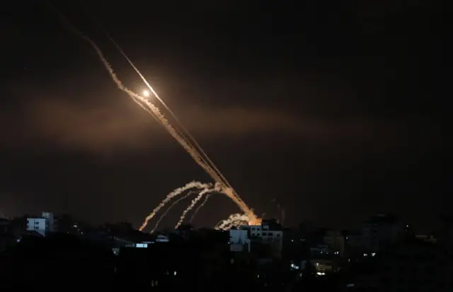 Rockets are being fired from Gaza targeting Israeli cities in response to Israeli airstrikes on the Gaza Strip