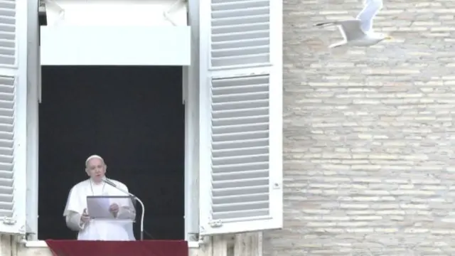 Pope Francis leads Regina Coeli prayer from his office window in Vatican City, 16 May 2021