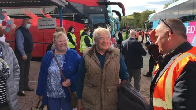 Customers welcomed to Edwards Coaches in Llantristant, Rhondda Cynon Taf, as restrictions ease