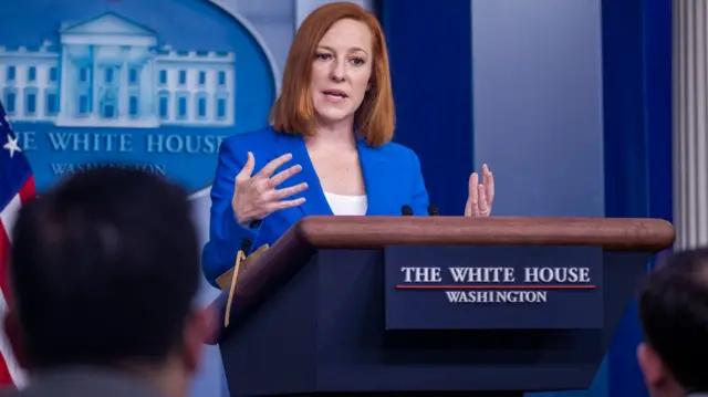 White House spokesperson Jen Psaki speaks at a press conference today