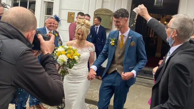 Abi Morgan and Luke Hinojosa after their wedding ceremony