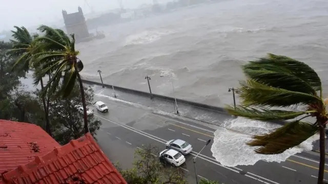 Strong winds and heavy seas batter Mumbai, in Maharashtra state