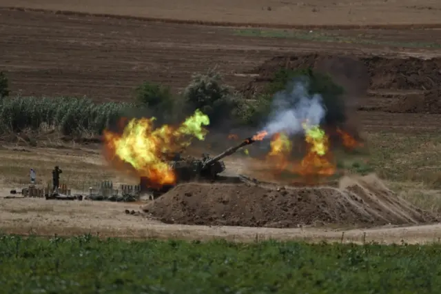 An Israeli artillery shelling targets in the Gaza Strip as the escalation continues between the Israeli Army and Hamas forces at the Gaza Border, Israel, 17 May 2021. In response to days of violent confrontations between Israeli security forces and Palestinians in Jerusalem, various Palestinian militants factions in Gaza launched rocket attacks since 10 May that killed at least ten Israelis to date.