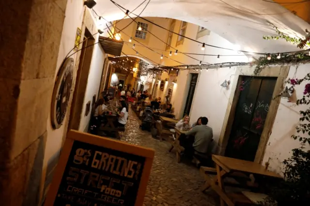 A restaurant street in centre of Faro, Portugal