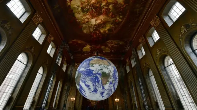 Inflatable Earth artwork at Leicester Cathedral