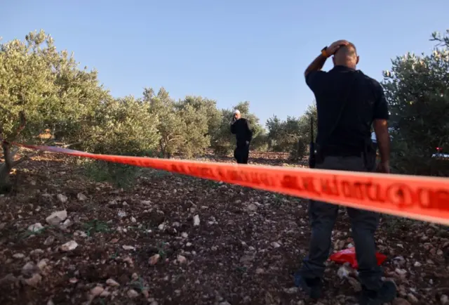 Israeli security forces cordon off an area in the northern Israeli-Arab city of Shfaram on May 19, 2021, following a rocket attack fired from southern Lebanon