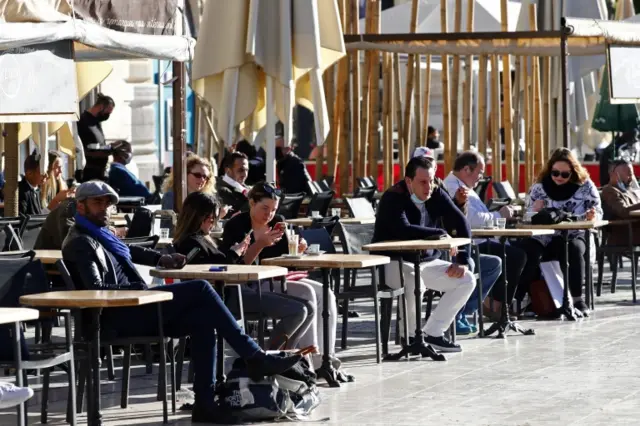 People in a cafe in France