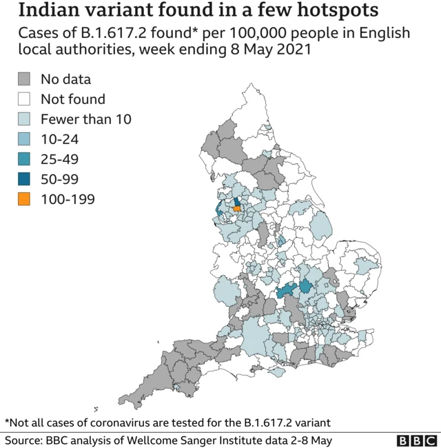 A map of variant hotspots in England