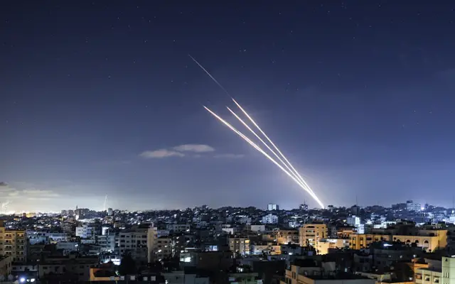 Rockets are launched towards Israel from Gaza City, controlled by the Palestinian Hamas movement, on May 18, 2021